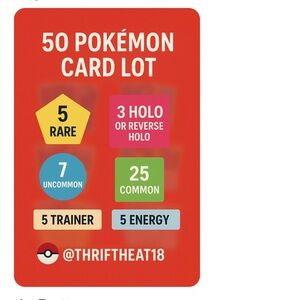 50 Pokémon Card Lot - Rare, Holo, Trainer, Energy, Uncommon +Common Cards Mixed